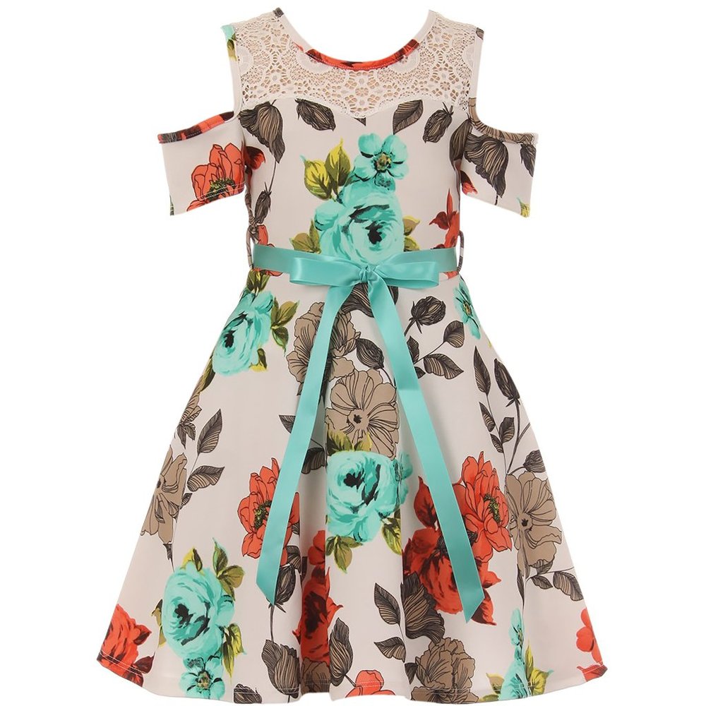 Little Girls Cold Shoulder Lace Floral Summer Birthday Easter Flower Girl Dress